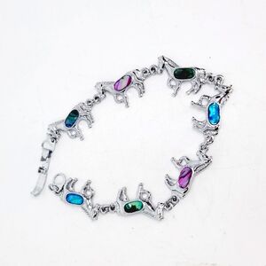 Mother Of Pearl Iridescent Silver Tone Horse Equestrian Charm Tennis Bracelet